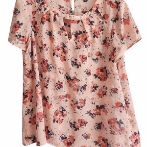 Torrid Floral Print Blouse in Coral and Black